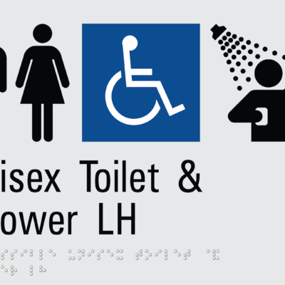 Unisex Toilet & Shower LH Transfer Braille Sign