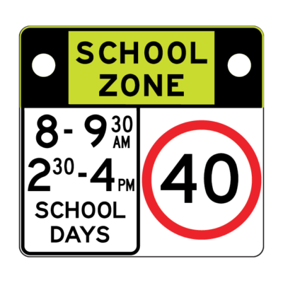 School Zone Time and Speed Limit Flashing Light Regulatory Sign Small