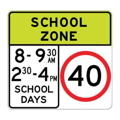 School Zone Time and Speed Limit Regulatory Sign