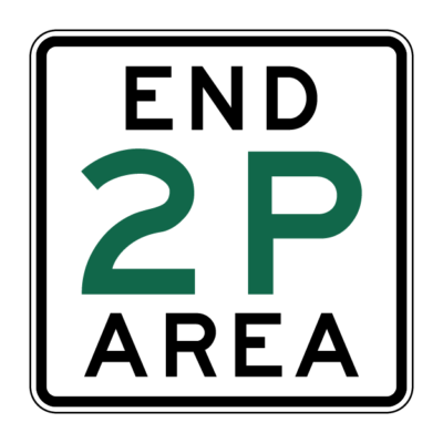 End Two Hour Parking Area Regulatory Sign