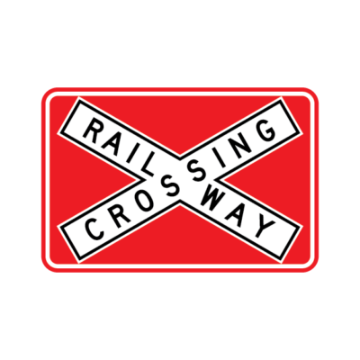 Red Box Rail Crossing Regulatory Sign