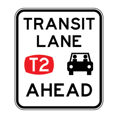 Transit Lane T2 Ahead Regulatory Sign