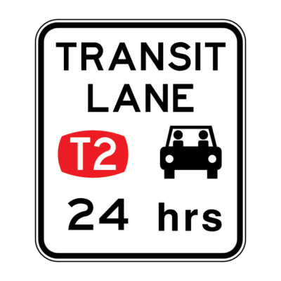 Transit Lane T2 24 Hrs Regulatory Sign