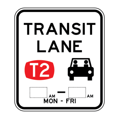 Transit Lane T2 1 Time Range Regulatory Sign