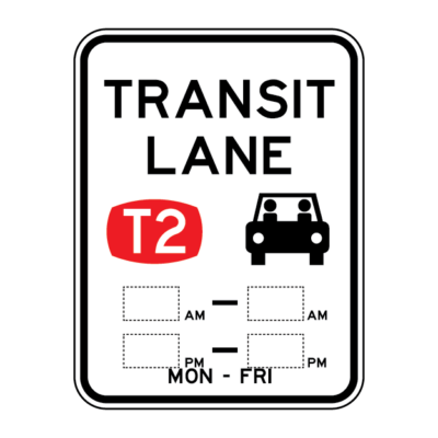 Transit Lane T2 2 Time Range Regulatory Sign