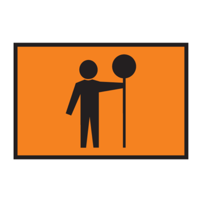 Worker With Flag Symbol Temporary Road Sign