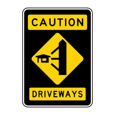 Caution Driveways Straight Warning Sign