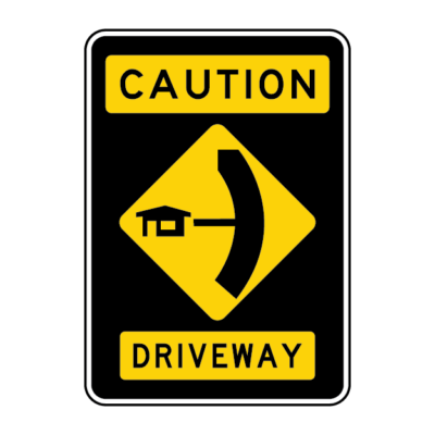 Caution Driveways T-Left Warning Sign