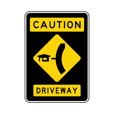 Caution Driveways T-Right Warning Sign