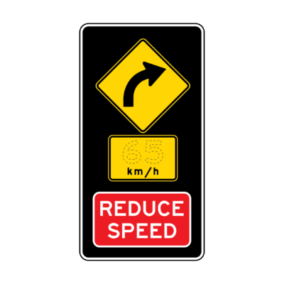 Right Curve Reduce Speed Warning Sign