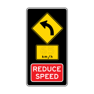 Left Curve Reduce Speed Warning Sign