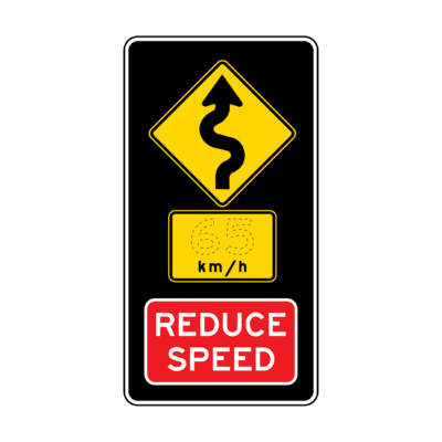 Winding Road Right Reduce Speed Warning Sign