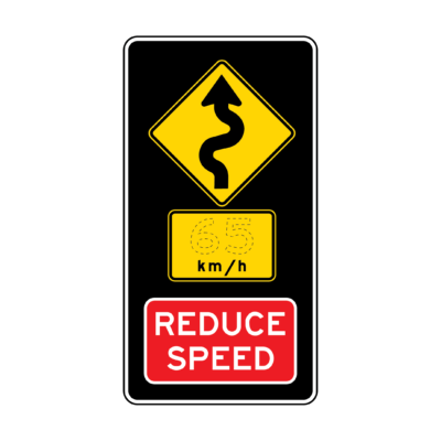 Winding Road Left Reduce Speed Warning Sign