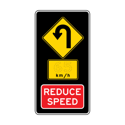 Hairpin Curve Left Reduce Speed Warning Sign