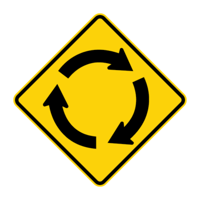 Roundabout Ahead Warning Sign