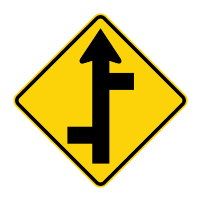 Side Road On Curve Warning Sign