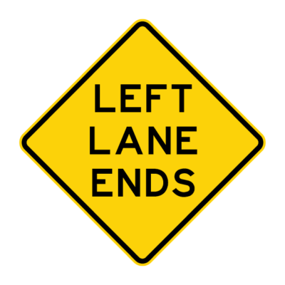 Left Lane Ends Warning Sign
