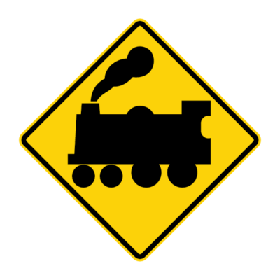 Steam Train Railway Crossing Warning Sign